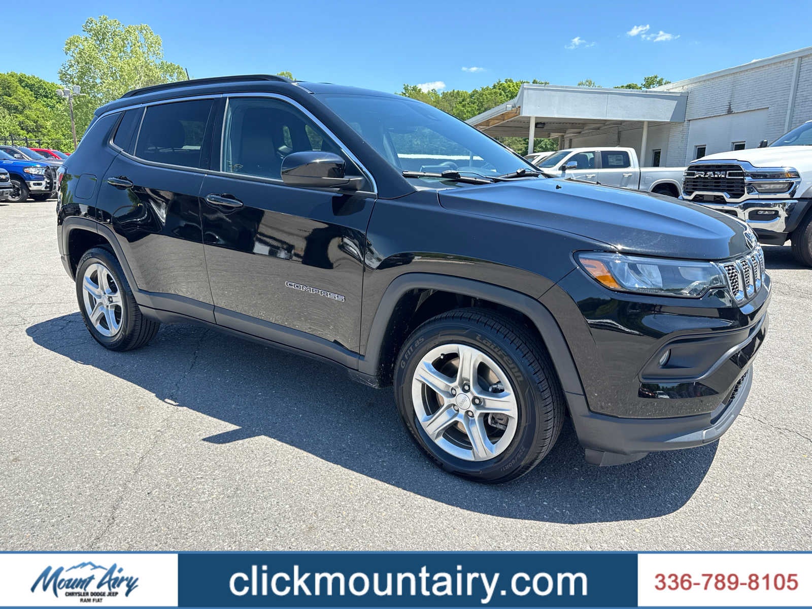 2024 Jeep Compass Latitude 4x4 in Diamond Black Crystal Pearlcoat — front three-quarter view