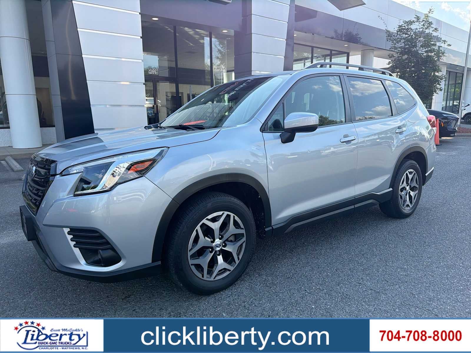 2023 Subaru Forester Premium in Ice Silver Metallic — front three-quarter view